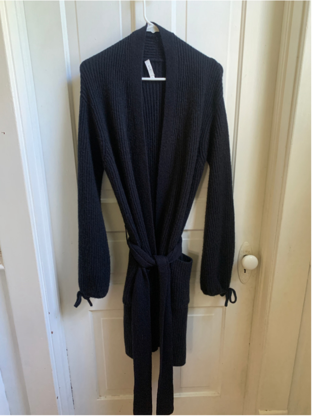 Women's A.L.C. Balloon Sleev Black Ribbed Knit Long Cardigan Sweater Size XS